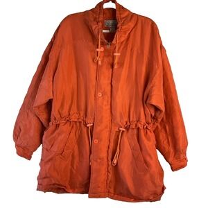 Vintage Paolo Gucci Orange Silk Puffer‎ Jacket Oversized 80s Luxury Designer L